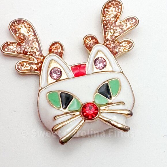 Betsey Johnson Christmas Cat Reindeer Earrings Teacher Gift White Enamel NEW - Picture 3 of 4